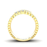 14K Yellow Gold Modern Three Rows Beaded Pattern Prong Set Diamond Band Ring - Abtin & Company 