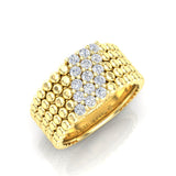 14K Yellow Gold Modern Three Rows Beaded Pattern Prong Set Diamond Band Ring - Abtin & Company 