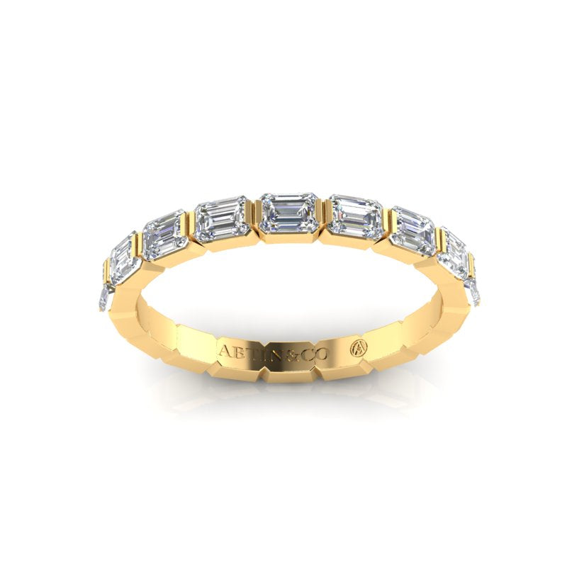 14K Gold Emerald Cut Halfway East West Eternity Modern Prong Set Lab Grown Diamond Wedding Band Ring - Abtin & Company 