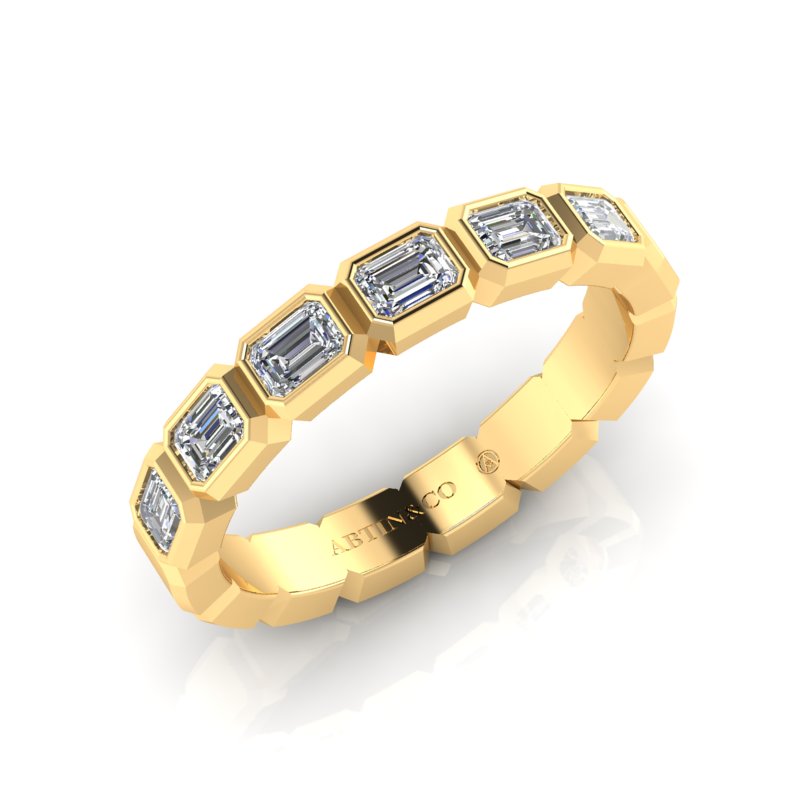 14K Gold Emerald Cut Halfway East West Eternity Bezel Set Lab Grown Diamond Wedding Band Ring - Abtin & Company 