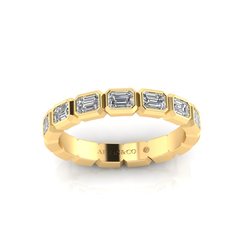 14K Gold Emerald Cut Halfway East West Eternity Bezel Set Lab Grown Diamond Wedding Band Ring - Abtin & Company 