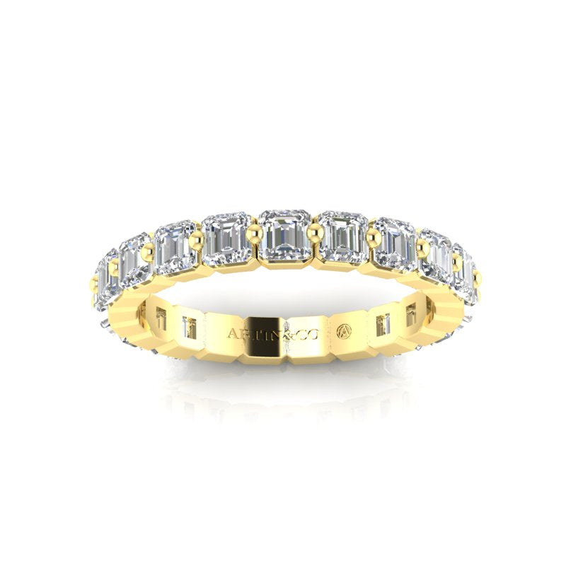 14K Gold Ascher Cut Three Quarter Way Eternity Floating Set Lab Grown Diamond Wedding Band Ring - Abtin & Company 