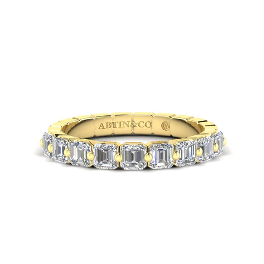 14K Gold Ascher Cut Halfway Eternity Floating Set Lab Grown Diamond Wedding Band Ring - Abtin & Company 