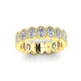 14K Gold Oval Cut Three Quarter Way Eternity Milgrain Bezel Set Lab Grown Diamond Wedding Band Ring - Abtin & Company 