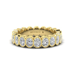 14K Gold Oval Cut Halfway Eternity Milgrain Bezel Set Lab Grown Diamond Wedding Band Ring