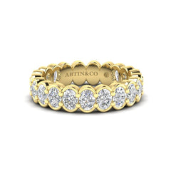 14K Gold Oval Cut Three Quarter Way Eternity Half Bezel Set Lab Grown Diamond Wedding Band Ring