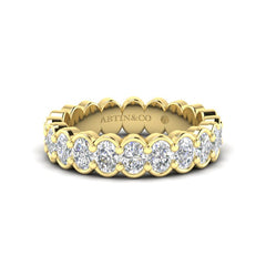 14K Gold Oval Cut Halfway Eternity Half Bezel Set Lab Grown Diamond Wedding Band Ring