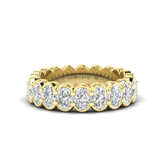 14K Gold Oval Cut Halfway Eternity Half Bezel Set Lab Grown Diamond Wedding Band Ring - Abtin & Company 