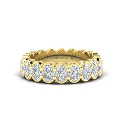 14K Gold Oval Cut Halfway Eternity Half Bezel Set Lab Grown Diamond Wedding Band Ring