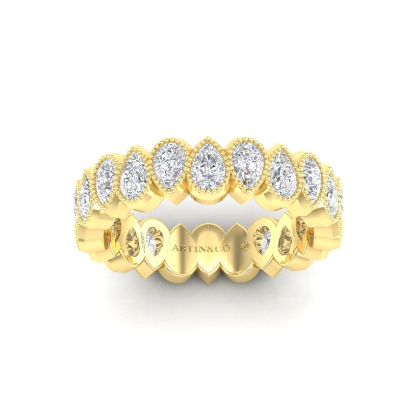 14K Gold Alternating Pear-Cut Three Quarter Way Eternity Milgrain Bezel Set Lab Grown Diamond Wedding Band Ring - Abtin & Company 