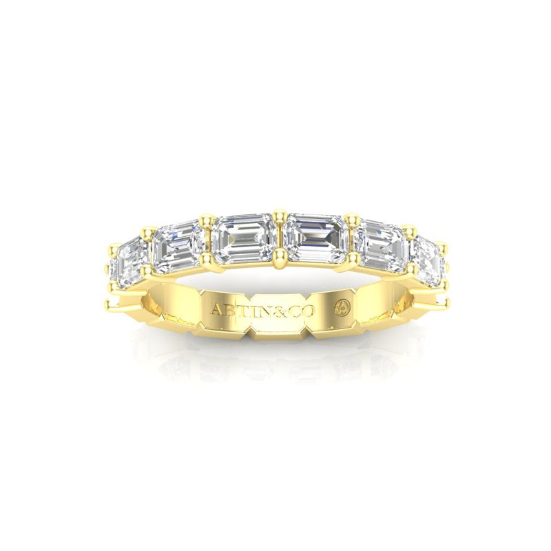 14K Gold Emerald Cut Halfway East West Eternity Prong Set Lab Grown Diamond Wedding Band Ring - Abtin & Company 