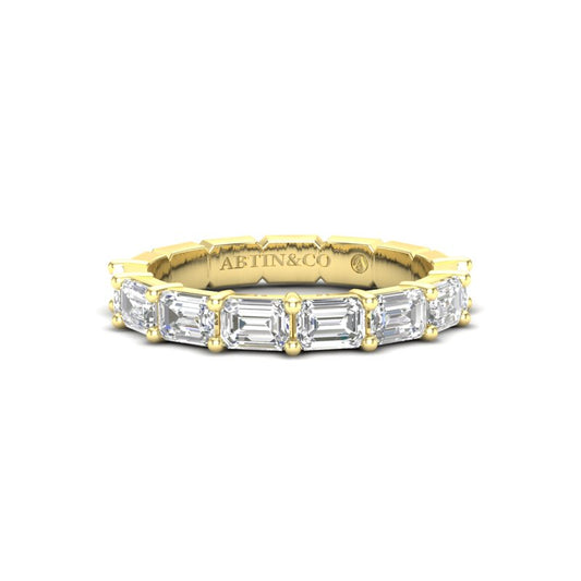 14K Gold Emerald Cut Halfway East West Eternity Prong Set Lab Grown Diamond Wedding Band Ring - Abtin & Company 