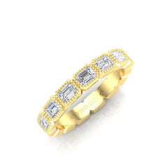 14K Gold Emerald Cut Halfway East West Eternity Milgrain Bezel Set Lab Grown Diamond Wedding Band Ring