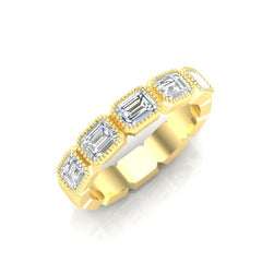 14K Gold Emerald Cut Halfway East West Eternity Milgrain Bezel Set Lab Grown Diamond Wedding Band Ring
