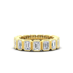 14K Gold Emerald Cut Three Quarter Way Vertical Eternity Milgrain Bezel Set Lab Grown Diamond Wedding Band Ring