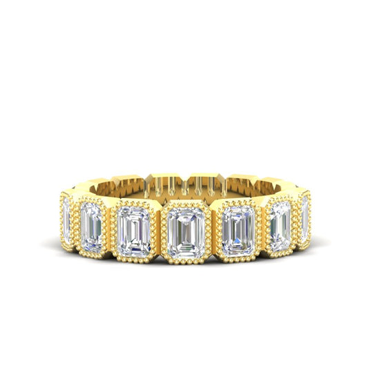 14K Gold Emerald Cut Halfway Vertical Eternity Milgrain Bezel Set Lab Grown Diamond Wedding Band Ring - Abtin & Company 