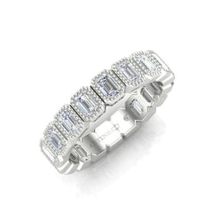 14K Gold Emerald Cut Three Quarter Way Vertical Eternity Milgrain Bezel Set Lab Grown Diamond Wedding Band Ring