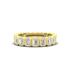 14K Gold Emerald Cut Three Quarter Way Vertical Eternity Milgrain Bezel Set Lab Grown Diamond Wedding Band Ring