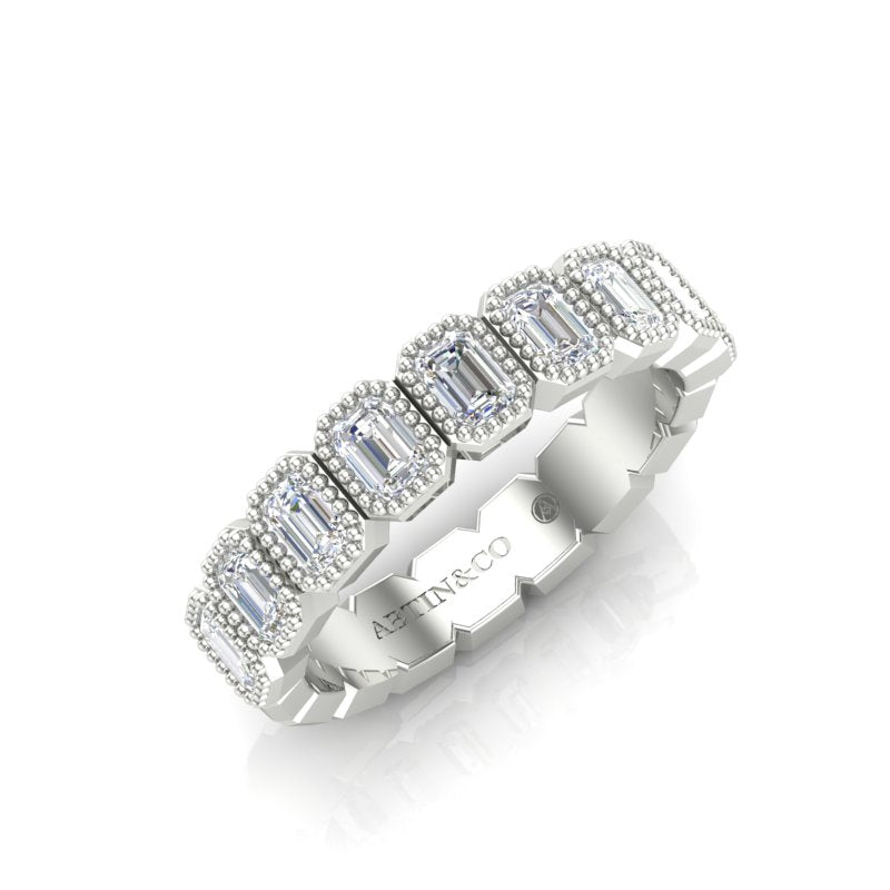 14K Gold Emerald Cut Halfway Vertical Eternity Milgrain Bezel Set Lab Grown Diamond Wedding Band Ring - Abtin & Company 