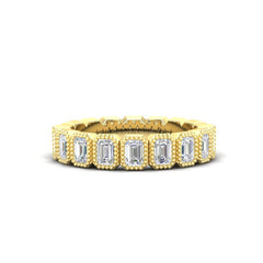 14K Gold Emerald Cut Halfway Vertical Eternity Milgrain Bezel Set Lab Grown Diamond Wedding Band Ring