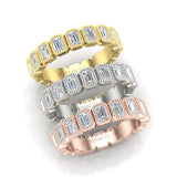 14K Gold Emerald Cut Halfway Vertical Eternity Milgrain Bezel Set Lab Grown Diamond Wedding Band Ring - Abtin & Company 