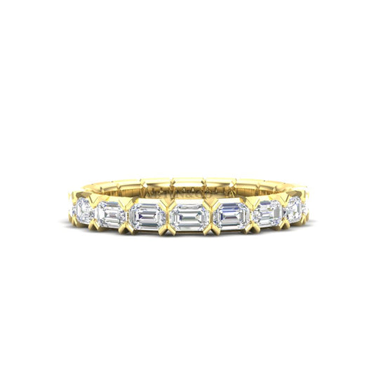 14K Gold Emerald Cut Halfway East West Eternity Modern Prong Set Lab Grown Diamond Wedding Band Ring - Abtin & Company 