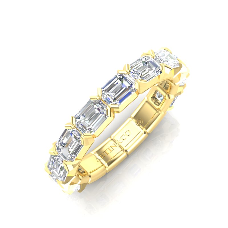 14K Gold Emerald Cut Three Quarter Way East West Eternity Modern Prong Set Lab Grown Diamond Wedding Band Ring - Abtin & Company 