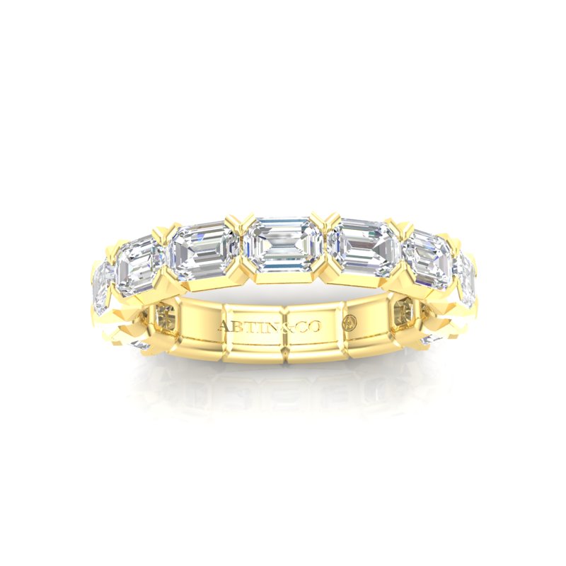 14K Gold Emerald Cut Three Quarter Way East West Eternity Modern Prong Set Lab Grown Diamond Wedding Band Ring - Abtin & Company 