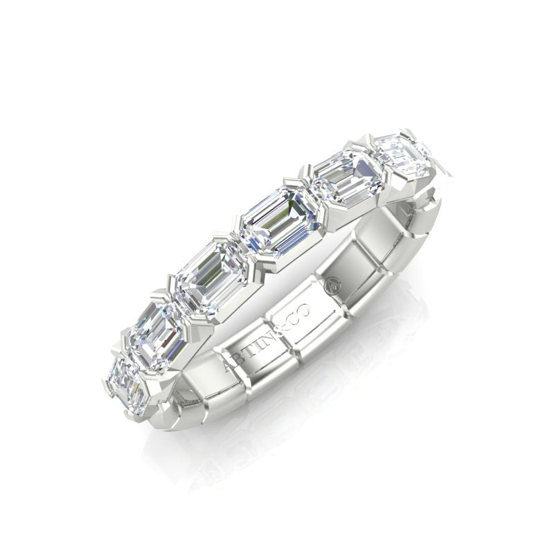 14K Gold Emerald Cut Halfway East West Eternity Modern Prong Set Lab Grown Diamond Wedding Band Ring - Abtin & Company 