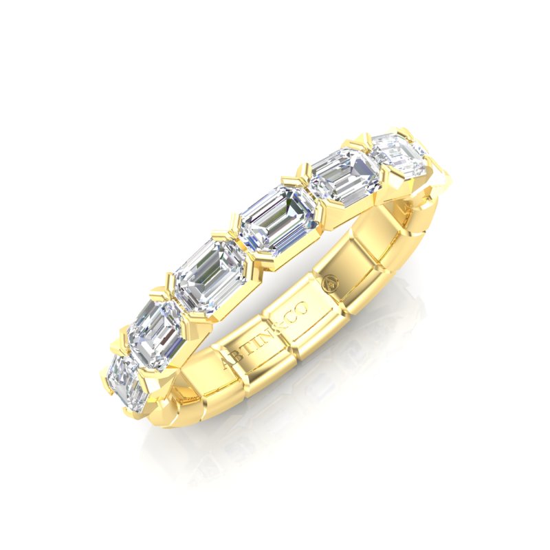 14K Gold Emerald Cut Halfway East West Eternity Modern Prong Set Lab Grown Diamond Wedding Band Ring - Abtin & Company 