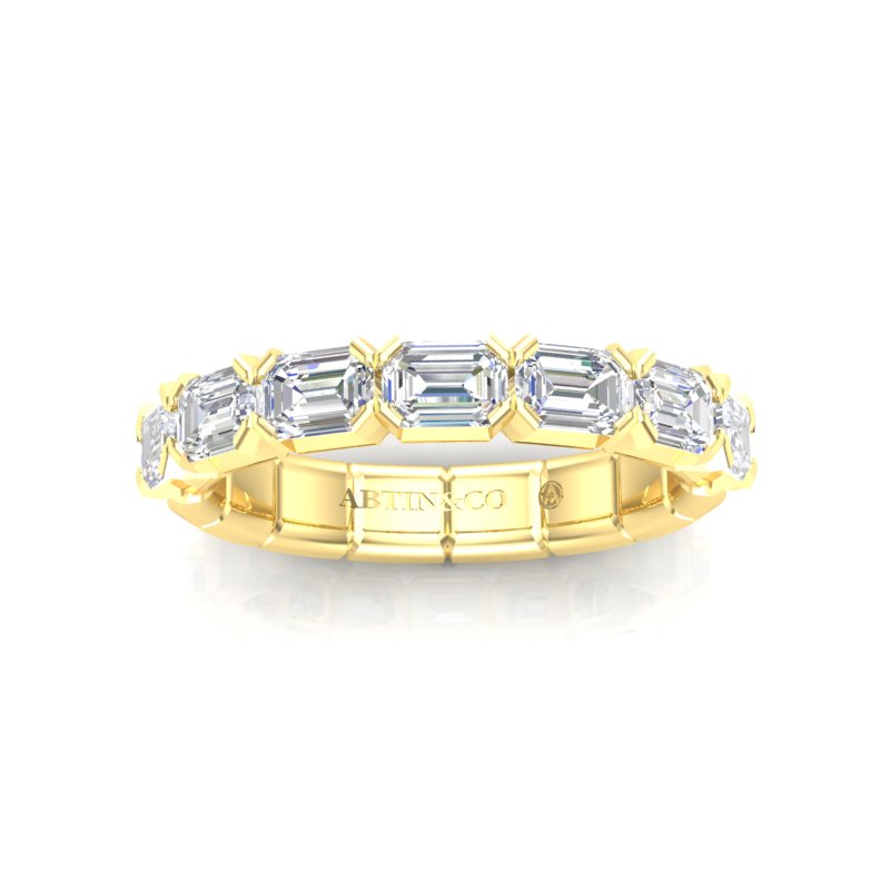 14K Gold Emerald Cut Halfway East West Eternity Modern Prong Set Lab Grown Diamond Wedding Band Ring - Abtin & Company 