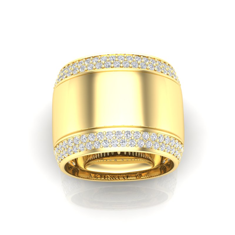 14K Yellow Gold Classic Wide High Polished Border Cigar Diamond Band Ring - Abtin & Company 