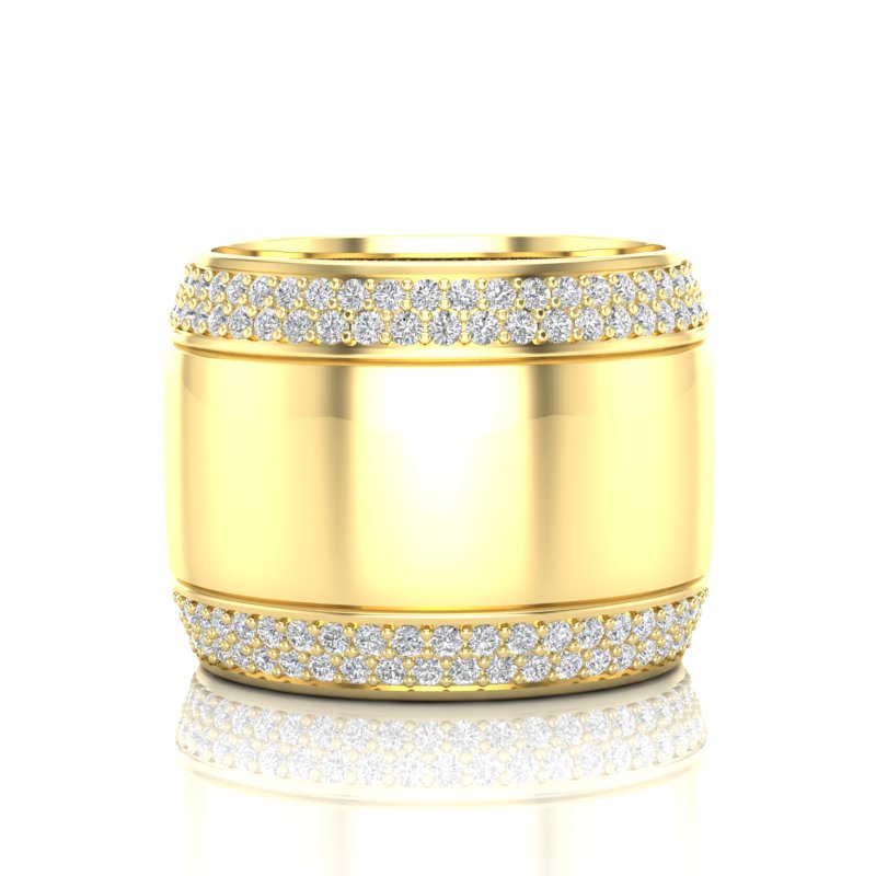 14K Yellow Gold Classic Wide High Polished Border Cigar Diamond Band Ring - Abtin & Company 