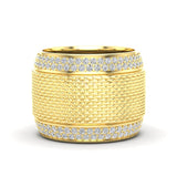 14K Yellow Gold Classic Wide Patterned Border Cigar Diamond Band Ring - Abtin & Company 