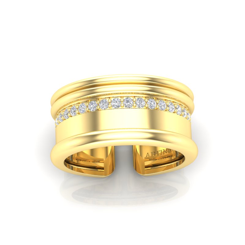 14K Gold Modern Open Cigar Diamond Ring - Abtin & Company 