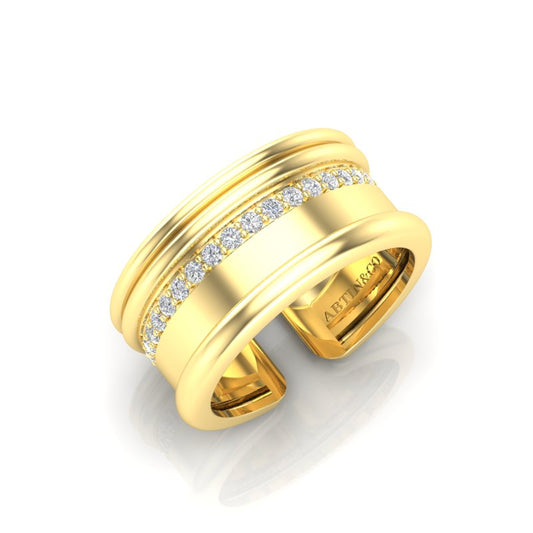 14K Gold Modern Open Cigar Diamond Ring - Abtin & Company 