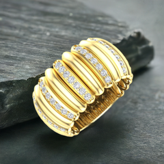 14K Gold Alternate Diamond Wide Dome Ring