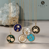 14K Gold Turquoise & Diamond Cancer Horoscope Medallion