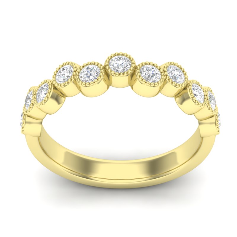 14k Gold Diamond Milgrain Bezel-set Wedding Band Stackable Ring - Abtin & Company 