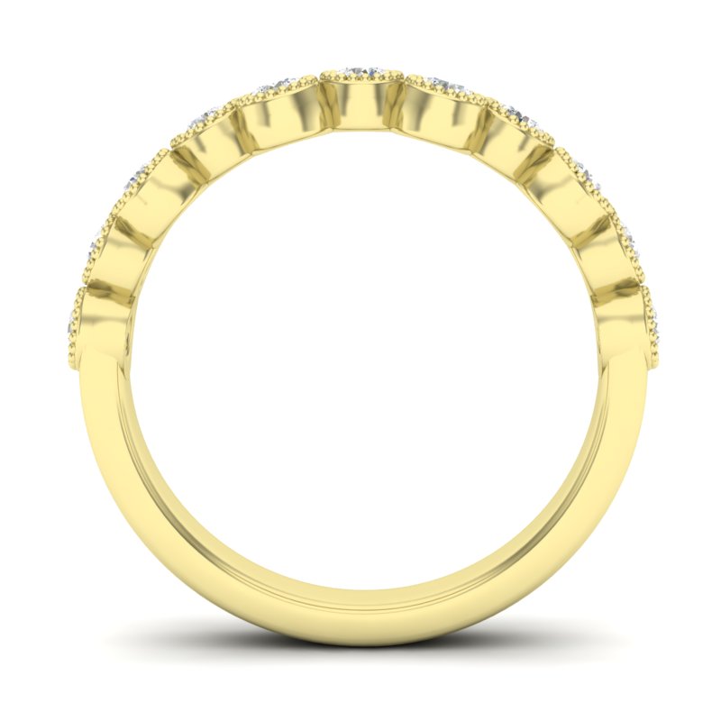 14k Gold Diamond Milgrain Bezel-set Wedding Band Stackable Ring - Abtin & Company 