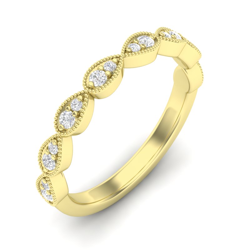 14k Gold Milgrain Pear-shape Diamond Stackable Wedding Band - Abtin & Company 