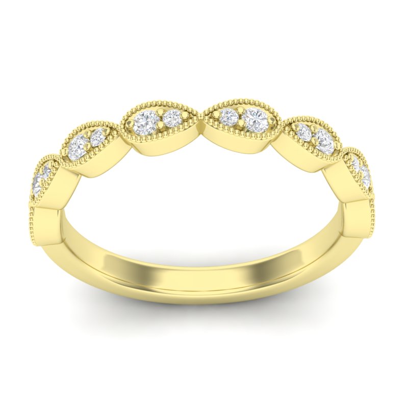 14k Gold Milgrain Pear-shape Diamond Stackable Wedding Band - Abtin & Company 