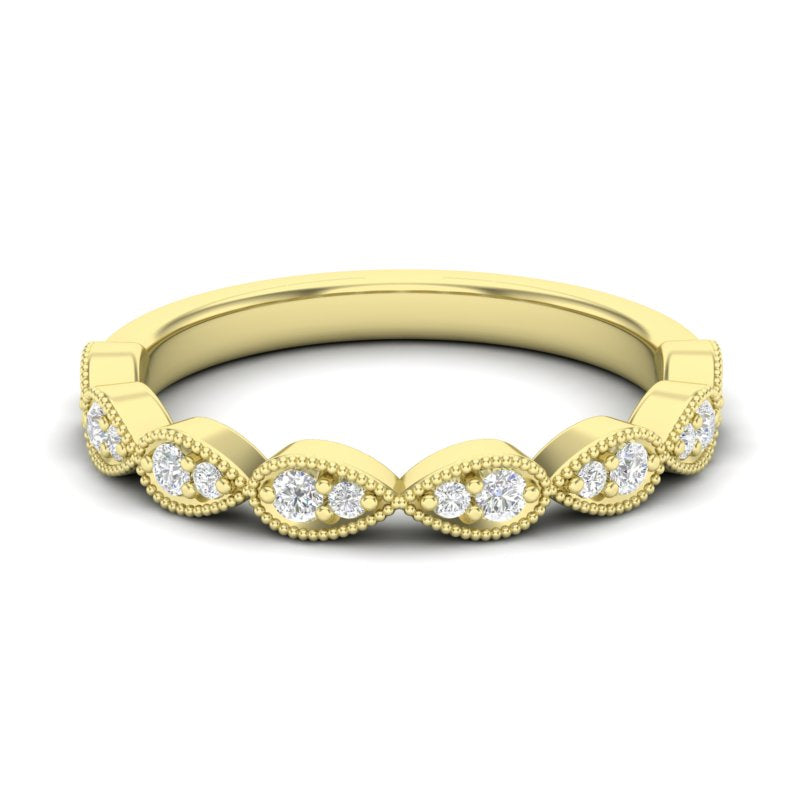 14k Gold Milgrain Pear-shape Diamond Stackable Wedding Band - Abtin & Company 