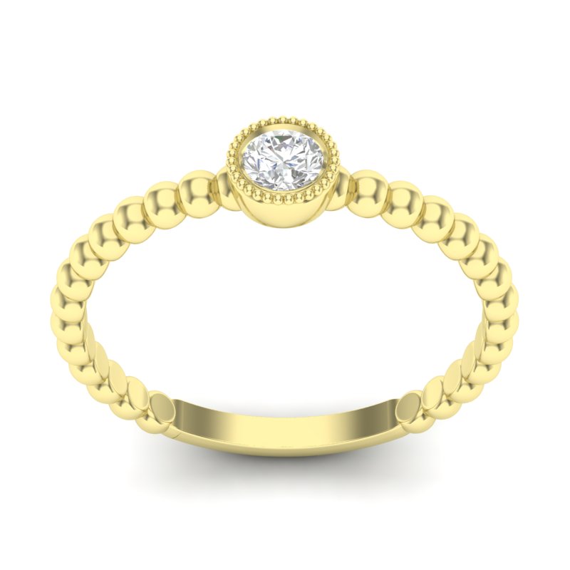 14k Gold Beaded Bezel Diamond Stackable Wedding Band - Abtin & Company 