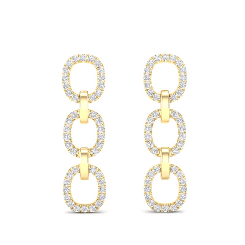 14k Yellow Gold Chain-link Diamond Earrings,  Earring, ABE-102.2Y-D, chain-link diamond earrings, Earring, Belarino