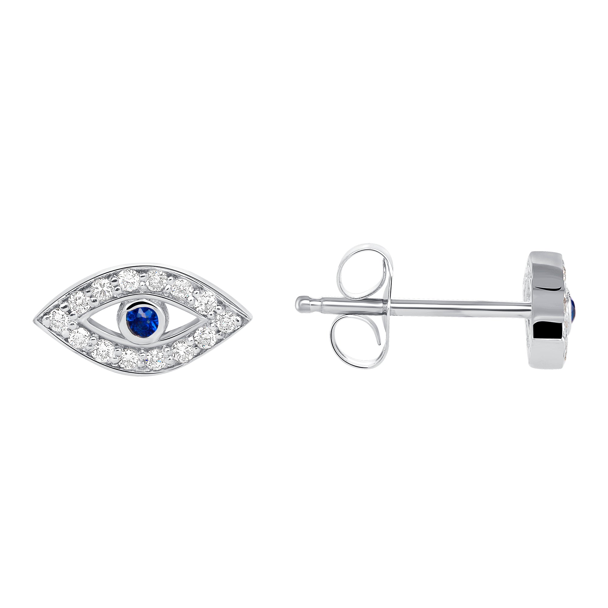 14k Gold Diamond and Blue Sapphire Evil Eye Earring - Abtin & Company 