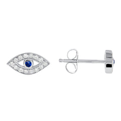 14k Gold Diamond and Blue Sapphire Evil Eye Earring,  Earring, ABE-117-BSD, blue sapphire evil eye earring, Earring, Evil eye diamond earring, Belarino