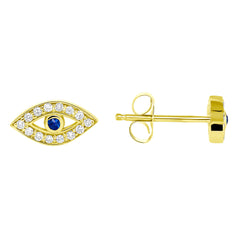 14k Gold Diamond and Blue Sapphire Evil Eye Earring,  Earring, ABE-117-BSD, blue sapphire evil eye earring, Earring, Evil eye diamond earring, Belarino