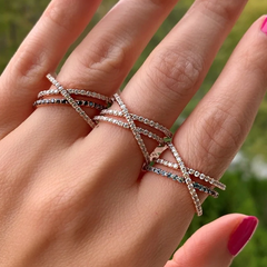 14K Gold Diamond & Pink Sapphire Criss-Cross Ring. GGDB-286V1R-PSDD,  Color Stones, Color Stones, Belarino