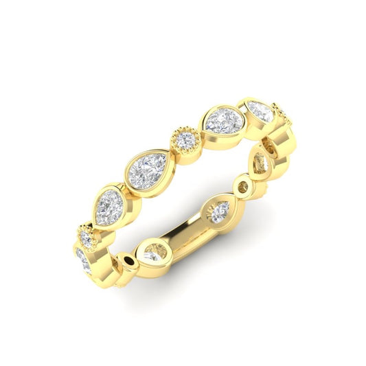 14K Gold Pear-shaped & Round Diamond Bezel Stackable Wedding Band - Abtin & Company 